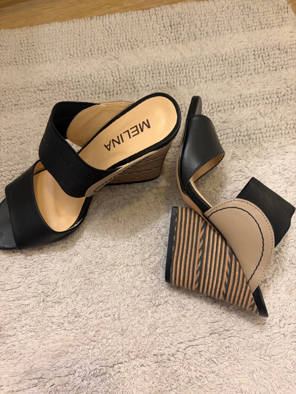Melina Black Wedge Slide Sandals